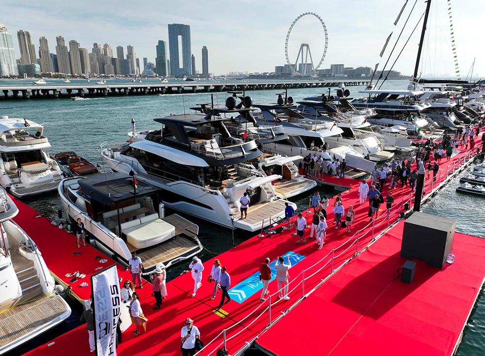 Luxury yachts at a premier international boat show.